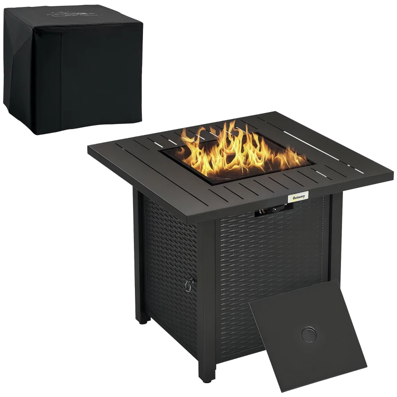 Outsunny Propane Fire Pit Table Smokeless Gas Firepit with 40,000 BTU Burner Thermocouple, Lava Rocks, Cover, Spark Guard