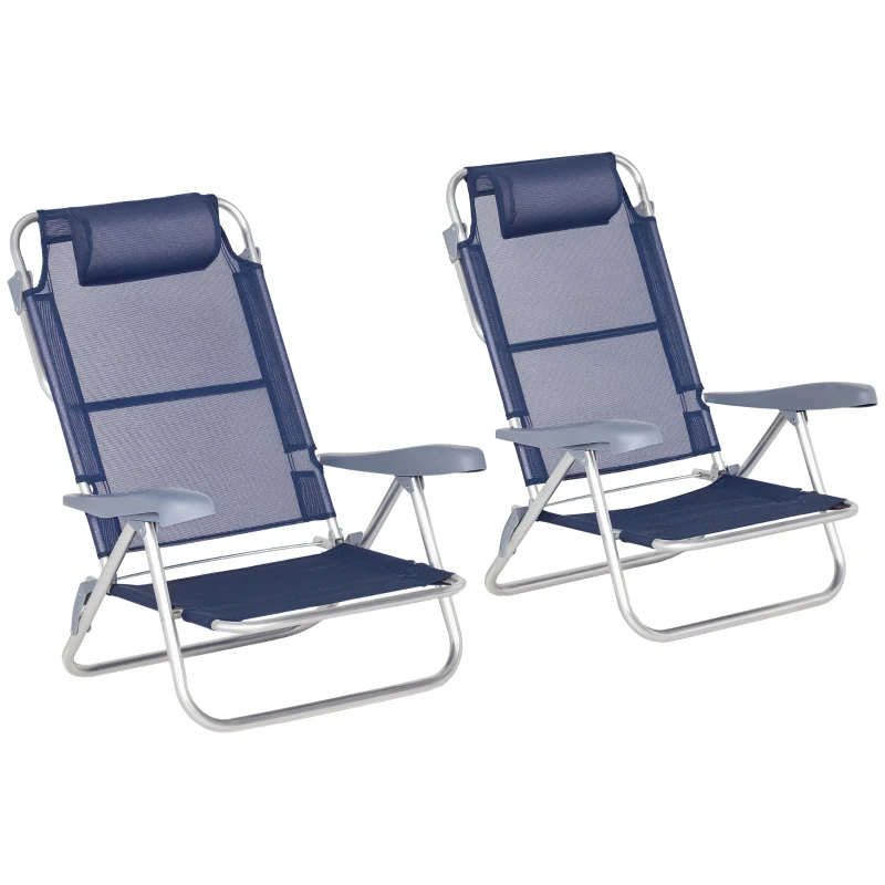 Outsunny Set of 2 Fishing Chairs, Camping Chairs with Adjustable Backrest and Headrest, Folding Chair for Outdoor, Dark Blue
