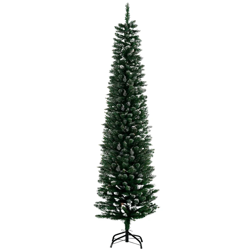 HOMCOM 6FT Artificial Snow Dipped Christmas Tree Xmas Pencil Tree Holiday Home Indoor Decoration with Foldable Black Stand, Green