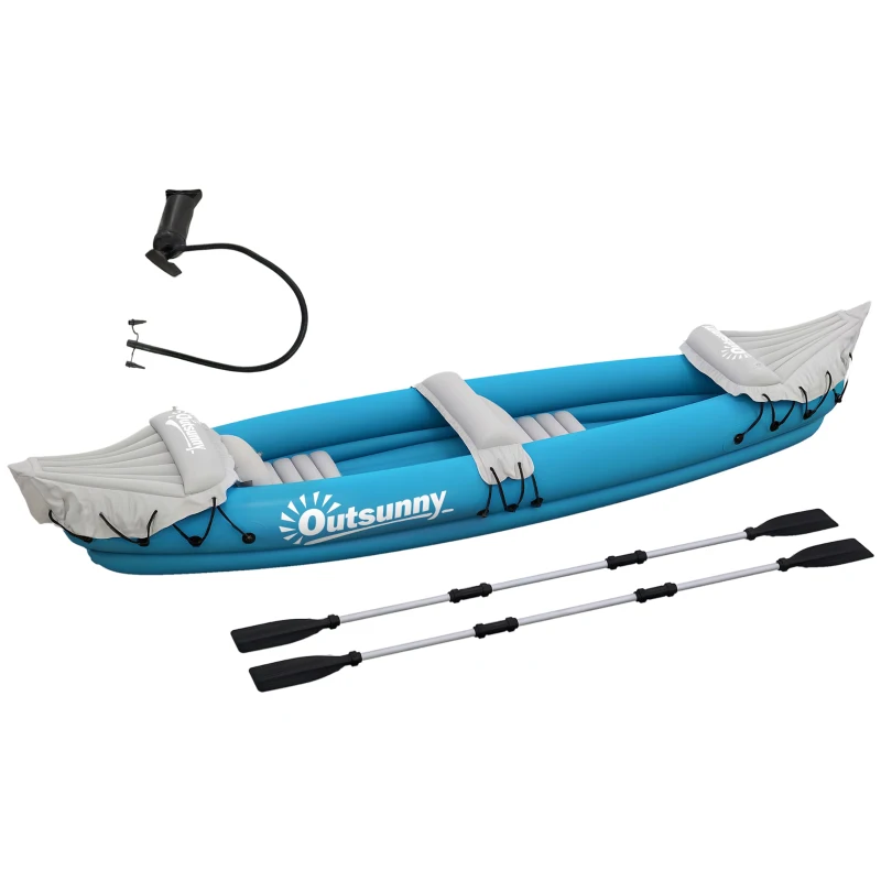Outsunny 2-Person Inflatable Kayak, Foldable Inflatable Fishing Boat Canoe Set With Air Pump, Aluminum Oars, Blue