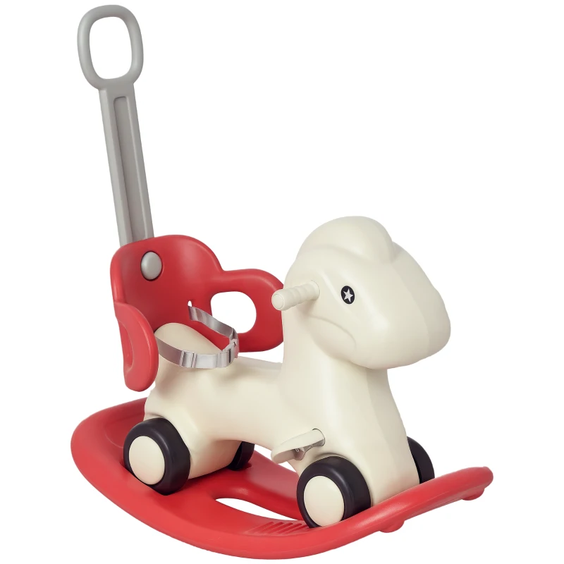 Qaba 4 in 1 Kids Rocking Horse w/ Detachable Balance Board & Push Handel, Red