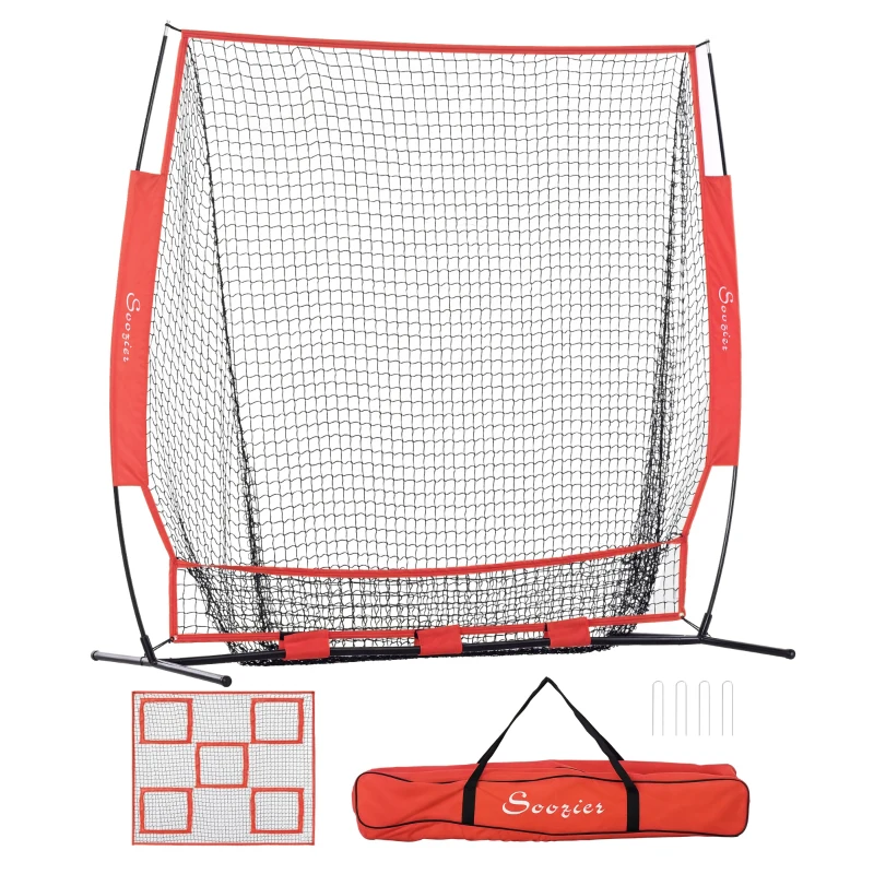 Soozier 6' x 6' Baseball Net for Hitting Pitching Practice with Carry Bag, Red