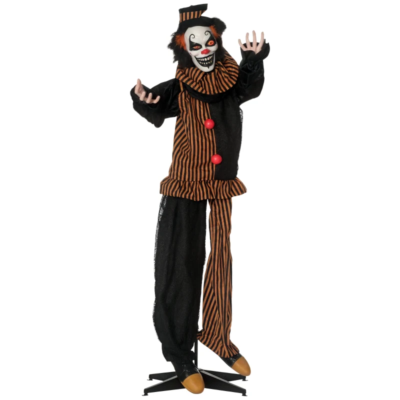 Outsunny 5.6' Life Size Clown Outdoor Halloween Decoration Animatronic, Animated Prop w/ Light Up Eyes