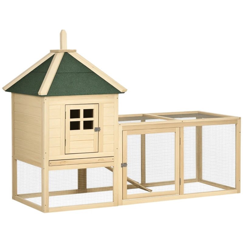 PawHut 68" Wooden Rabbit Hutch, Pet Playpen with 3 Doors, Bunny House Enclosure with Slide-out Tray, Ramp, for Rabbits and Small Animals, Natural