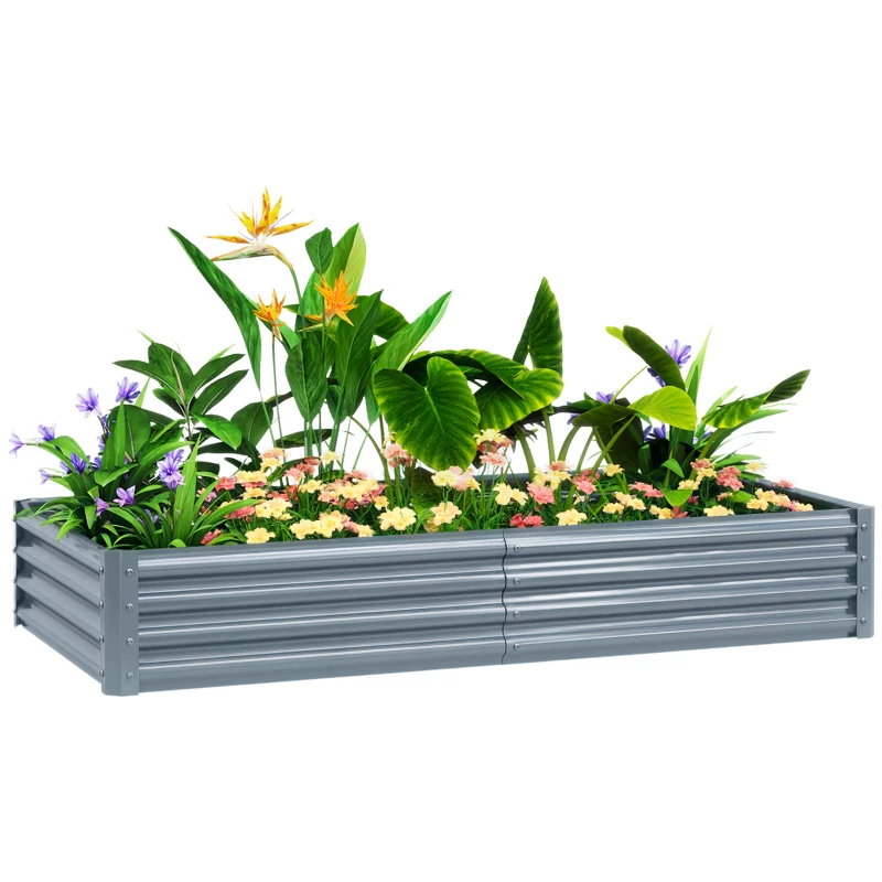 Outsunny 6 x 3 x 1ft Galvanized Raised Garden Bed, Reinforced Outdoor Planter Box with Open Bottom, Silver