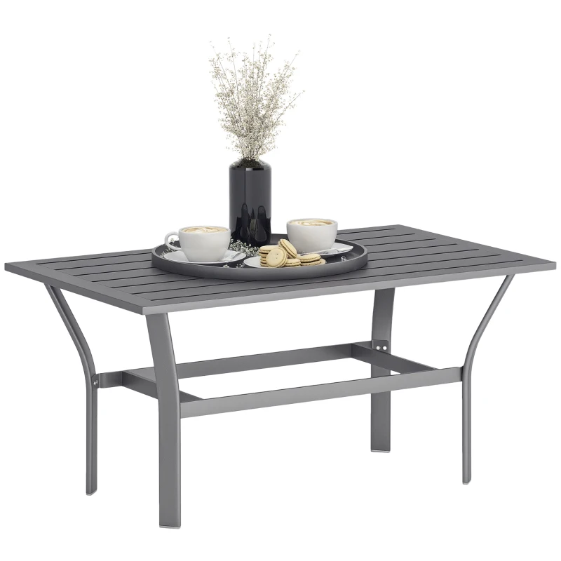 Outsunny Outdoor Side Table with Slatted Tabletop, Metal Patio Coffee Table for Garden, Balcony, Dark Grey