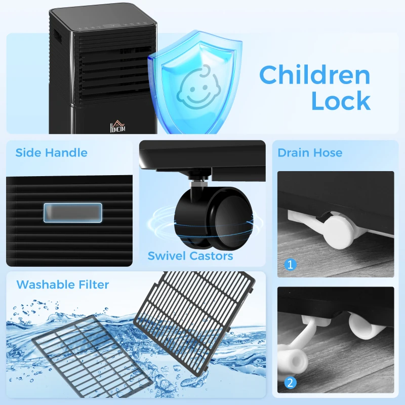 HOMCOM 10000 BTU Portable Air Conditioner with Fan & Dehumidifier Mode, Quiet AC Unit with Remote Control, 24-Hour Timer, Black