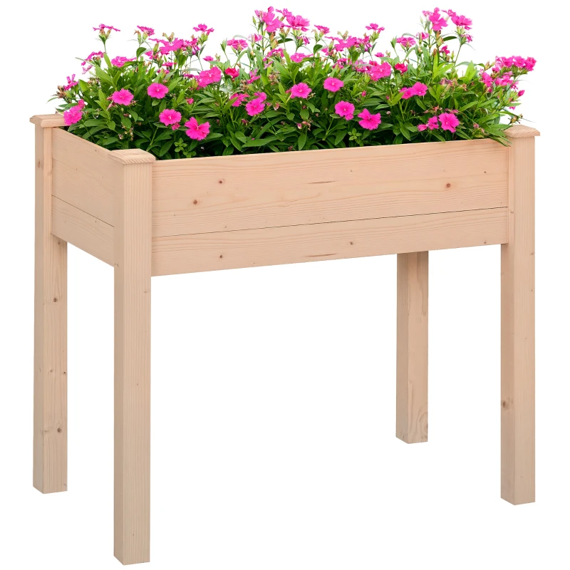 Outsunny 34"x18"x30" Wooden Raised Garden Bed, Elevated Planter Box with Legs, Drainage Holes, Inner Bag for Garden, Natural