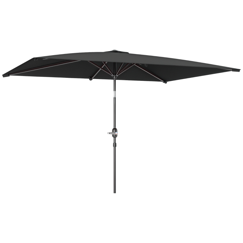 Outsunny 6.6x9.6ft Rectangle Aluminum Tilt Patio Umbrella, Garden Market Parasol, Outdoor Sunshade Canopy with Crank, Dark Grey
