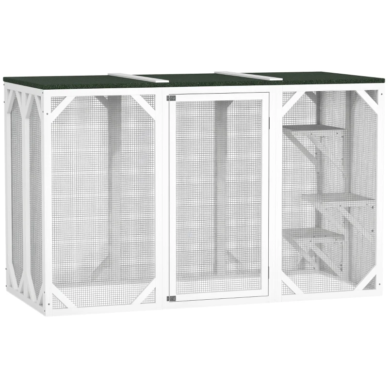 PawHut Catio Outdoor Cat Enclosure with Waterproof Roof, Multi-Level Platforms, Lock, White