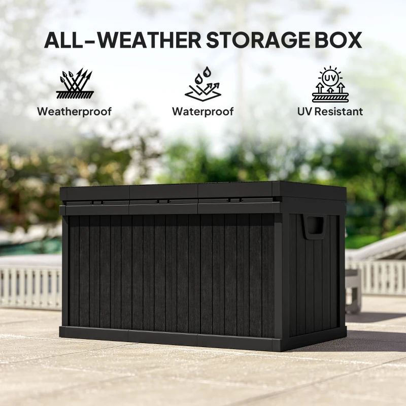 Outsunny 70 Gallon Deck Box, Resin Outdoor Storage Box with Handles, Waterproof Storage Container for Garden Tools, Black