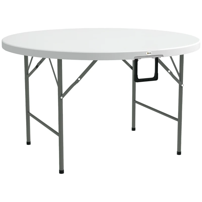 Outsunny Φ48" Folding Patio Table, Outdoor HDPE Picnic Table, Card Table for 6, Round Folding Banquet with Metal Frame, White