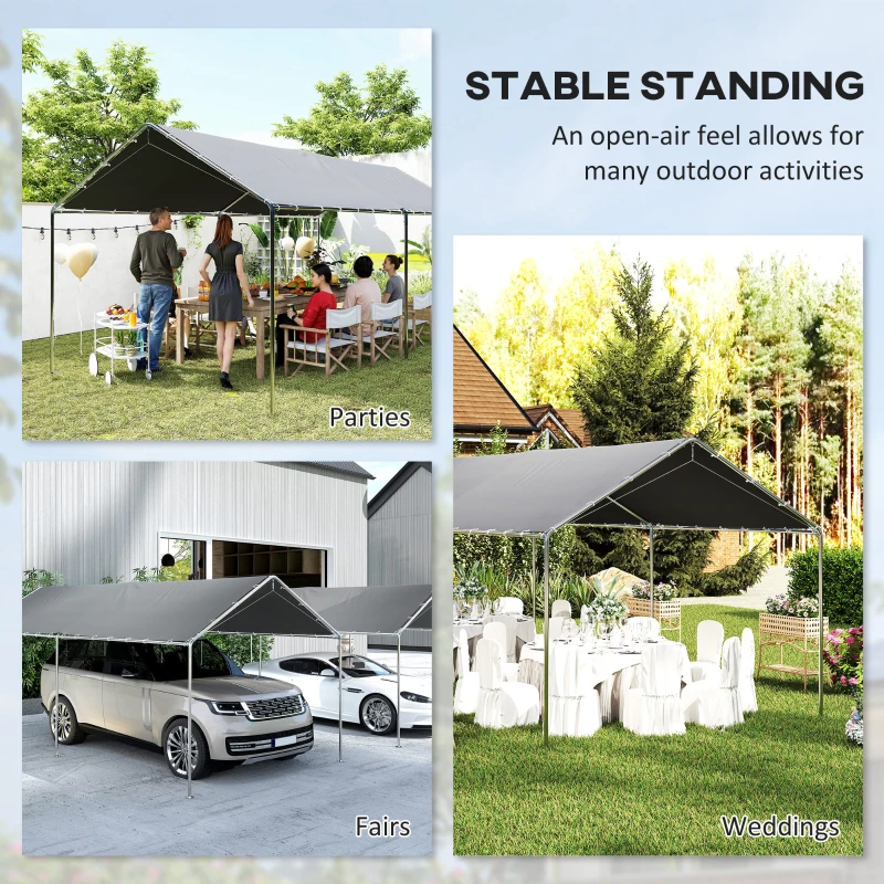 Outsunny 9.6' x 19.5' Carport Heavy Duty Galvanized Car Canopy w/ Included Anchor Kit, 3 Reinforced Steel Cables, Gray(m-7)