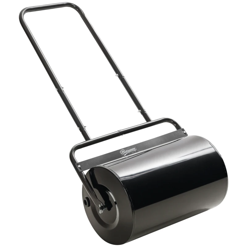 Outsunny 20-Inch Push/Tow Behind Lawn Roller Filled with 10 Gal Water or Sand for Flattening Sod in the Garden, Black