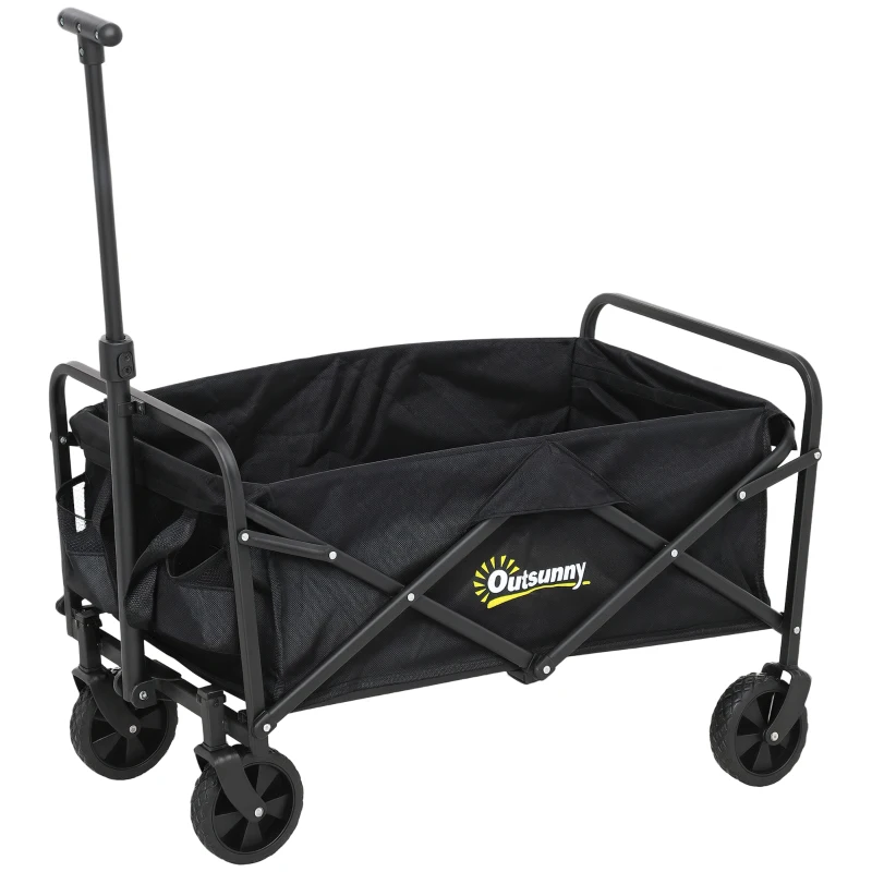 Outsunny Collapsible Folding Garden Cart, Heavy Duty Lawn Wagon with Universal Wheels and Adjustable Handle, Black