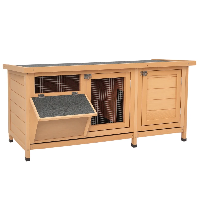 PawHut Wooden Rabbit Hutch Bunny Cage Guinea Pig House Outdoor with Sliding Out Tray, Openable Roof, Feeding Trough, Yellow