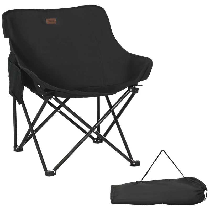 Outsunny Portable Camping Chair, Lightweight Folding Chair for Adults with Carry Bag, Side Pocket for Hiking, Backpacking, Black