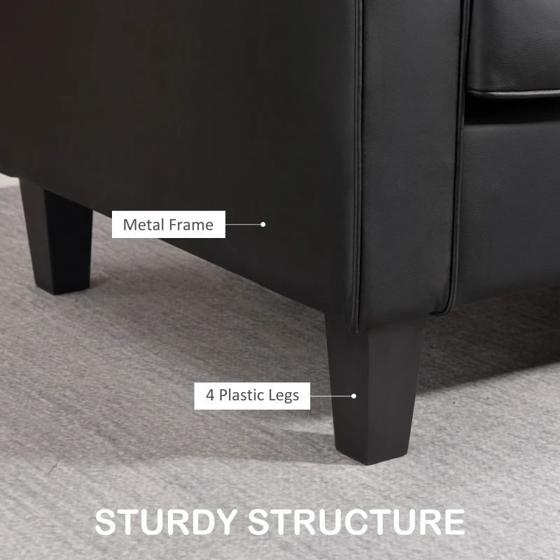 HOMCOM 51" Double Sofa Couch, Upholstered PU Leather Loveseat with Armrests, Tufted Backrest, Cushion, Black