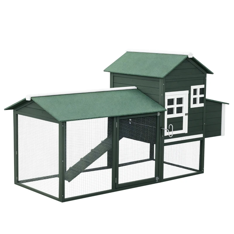 PawHut 84" Chicken Coop Wooden Hen House Rabbit Hutch Poultry Cage Pen Outdoor Backyard with Nesting Box and Run, Green