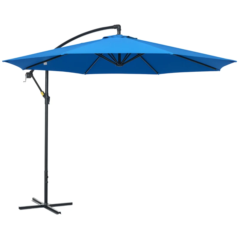 Outsunny 10ft Offset Patio Umbrella with Base, Garden Hanging Parasol with Crank, Banana Cantilever Umbrella Sun Shade, Blue