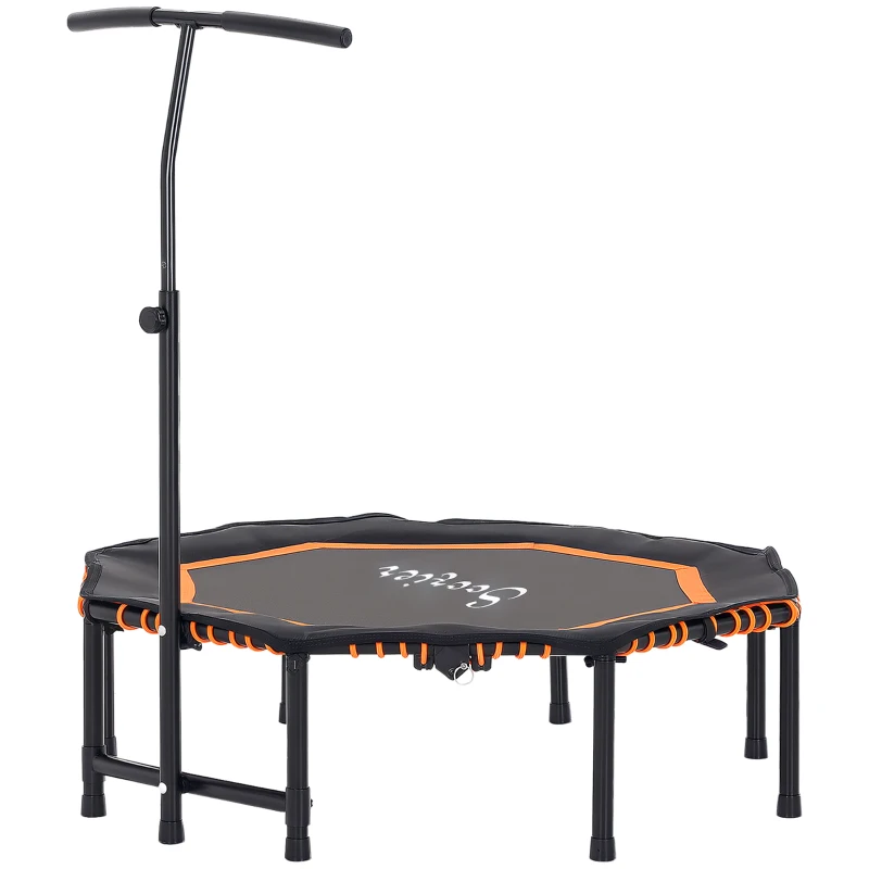Soozier 48" Silent Mini Trampoline with Adjustable Handle Bar Fitness Trampoline Bungee Rebounder Jumping Cardio Trainer Workout for Adults or Teens Jump Exercise Equipment Orange