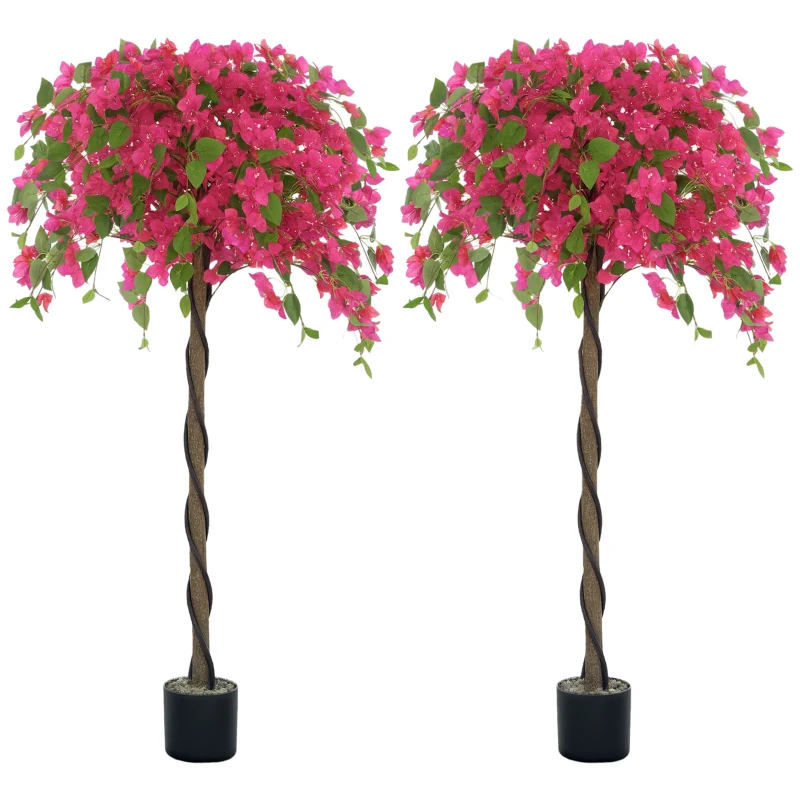 HOMCOM Set of 2 Decorative Artificial Plants, Murraya Flowers in Pots, Fake Plants for Indoor Decor, 47 inch, Purple and Red