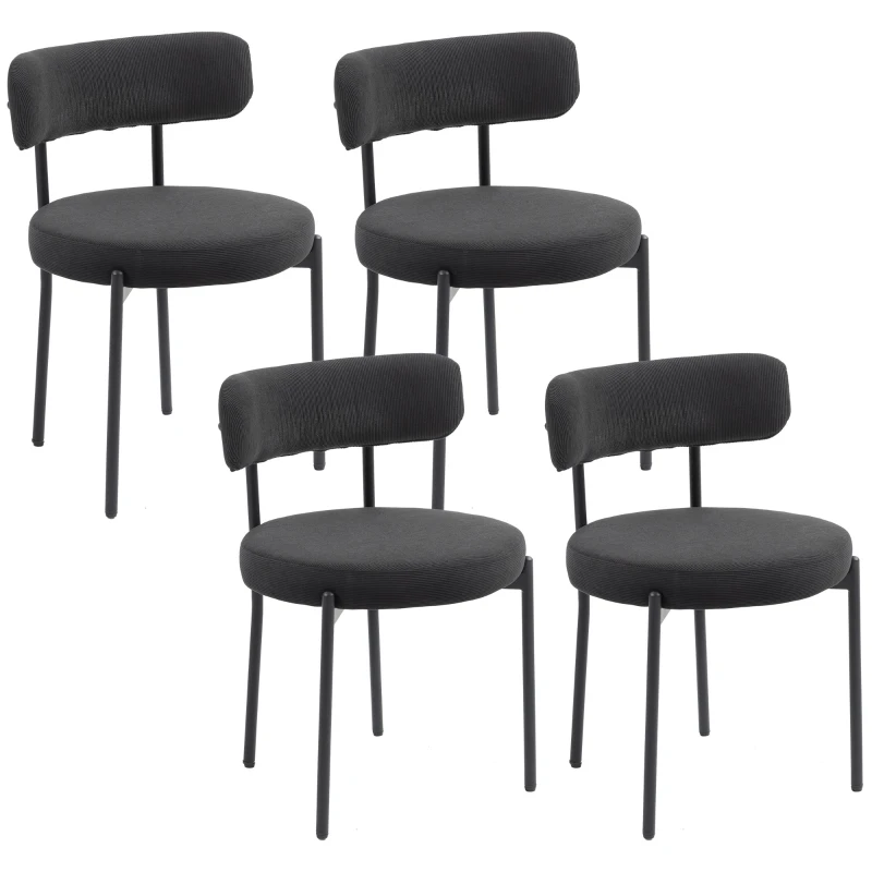 HOMCOM 4 Pieces Kitchen Chairs, Modern Dining Chairs w/ Corduroy Upholstery and Steel Legs for Living Room, Black