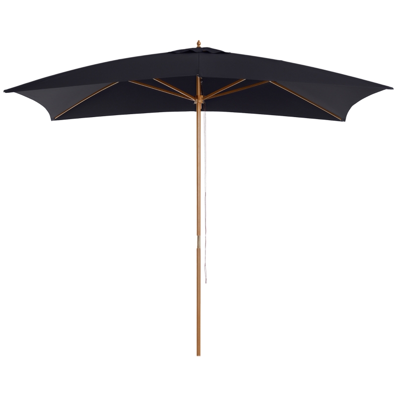 Outsunny 7' x 10' Wooden Patio Umbrella Rectangle Garden Parasol Outdoor Sunshade Canopy with Bamboo Ribs for Garden Black