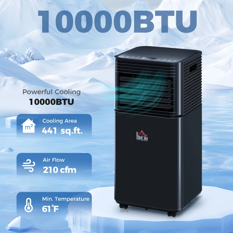 HOMCOM 10000 BTU Portable Air Conditioner with Dehumidifier, Cooling Fan, Sleep, Remote, 24H Timer, Auto Off, Black