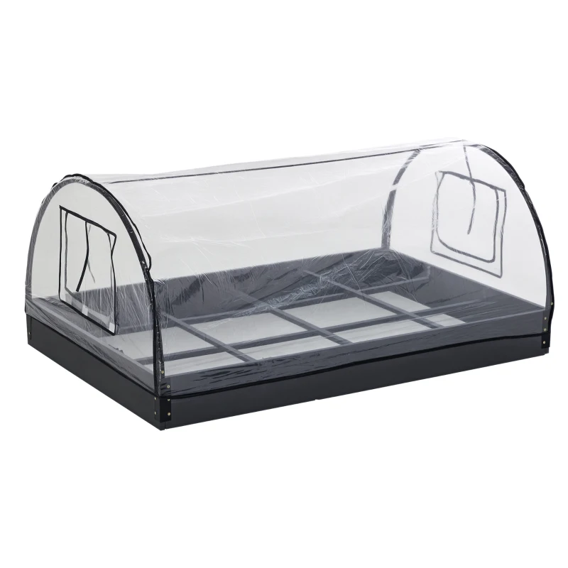 Outsunny 47" x 31" x 21" 12 Grids Garden Bed Planter Kit Box with Greenhouse with 2 Roll Up Windows Dual Use, Outdoor, PVC Cover