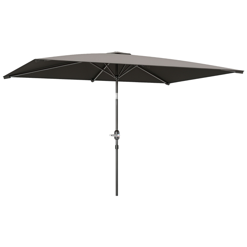 Outsunny 6.5x9.6ft Rectangle Aluminum Tilt Patio Umbrella, Garden Market Parasol, Outdoor Sunshade Canopy with Crank, Light Grey