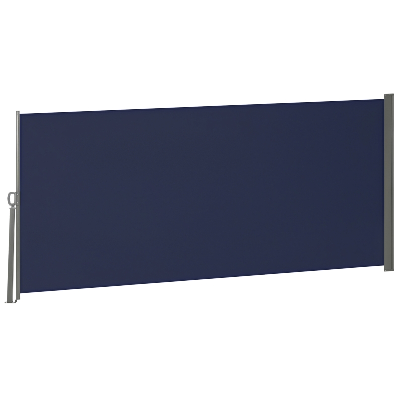 Outsunny 118" x 63" Outdoor Folding Privacy Screen Retractable Side Awning Patio with Resistance to UV Rays and Wind Dark Blue