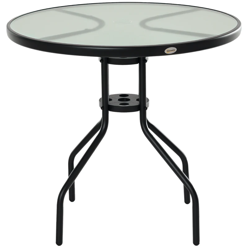 Outsunny 31.5'' Round Bistro Table Outdoor Dining Coffee Table w/ Tempered Glass Top Patio Garden Side Table Weather-resistant