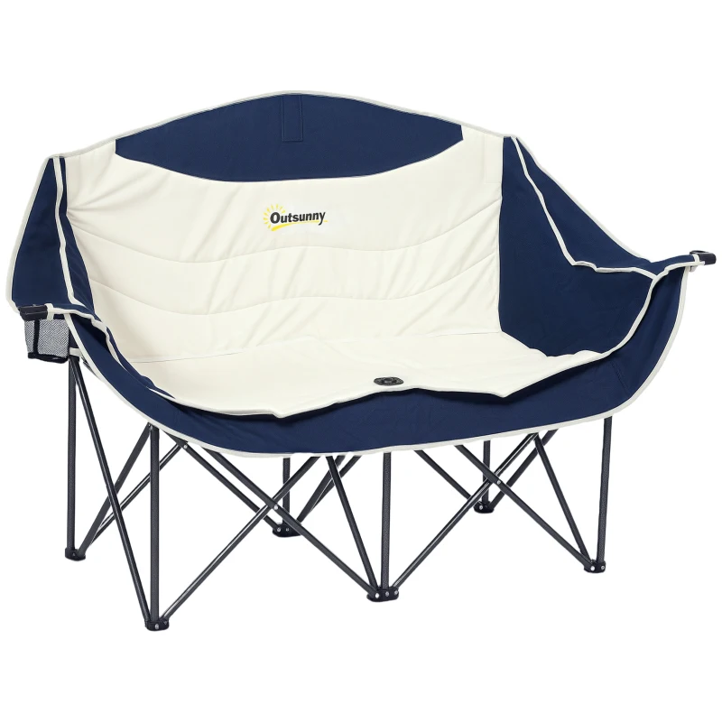 Outsunny Portable Camp Chair, Double Camping Chair with Cup Holders and Carry Bag, Support 551 lbs, Navy Blue