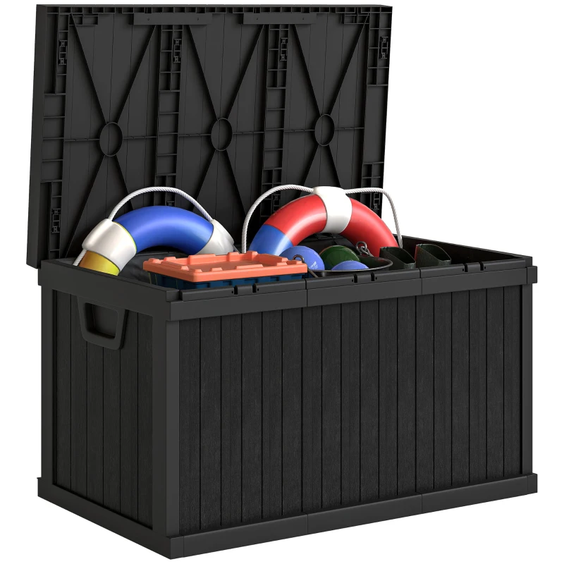 Outsunny 70 Gallon Deck Box, Resin Outdoor Storage Box with Handles, Waterproof Storage Container for Garden Tools, Black