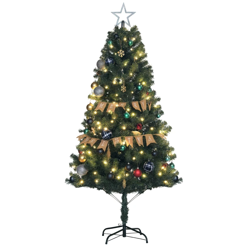 HOMCOM 6ft Artificial Prelit Christmas Tree with 150 Warm White LED Lights, Xmas Tree for Home Office Holiday