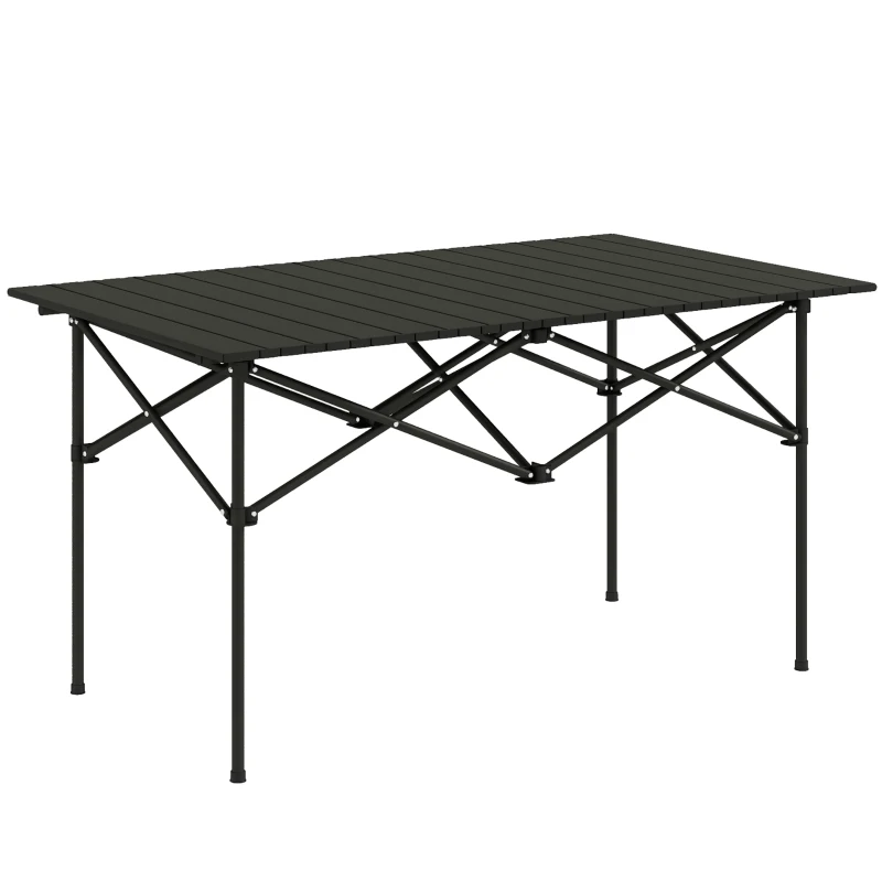 Outsunny Folding Camping Table with Roll up Top and Carry Bag, Portable Picnic Table for Camping, Picnic, Hiking, Black