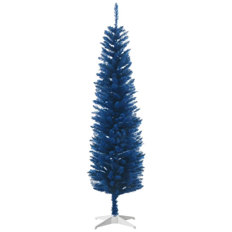 HOMCOM 6ft Pencil Christmas Trees, Skinny Artificial Christmas Tree for Xmas Holiday Decor, Deep Blue