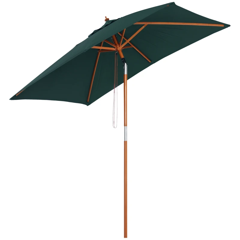 Outsunny 6.6x5ft Square Market Parasol, Wooden Patio Umbrella with Tilt Mechanism and 6 Bamboo Ribs, Garden Sunshade, Green