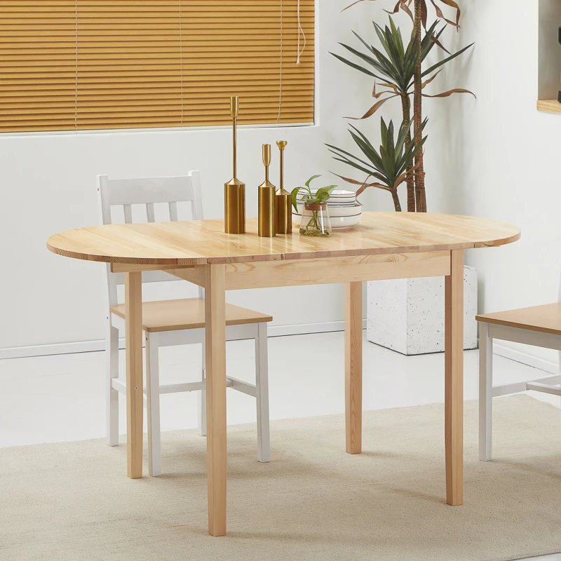 HOMCOM Solid Wood Kitchen Table, Drop Leaf Tables for Small Spaces, Folding Dining Table, Natural
