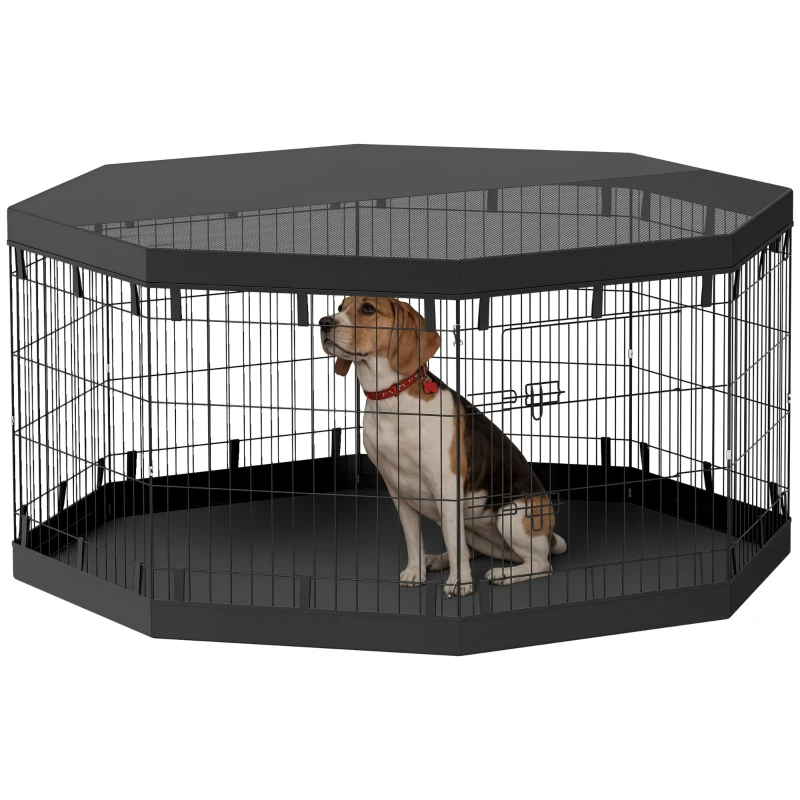PawHut 8 Panels Foldable Dog Playpen with Bottom Pad & Top Cover, 30" High