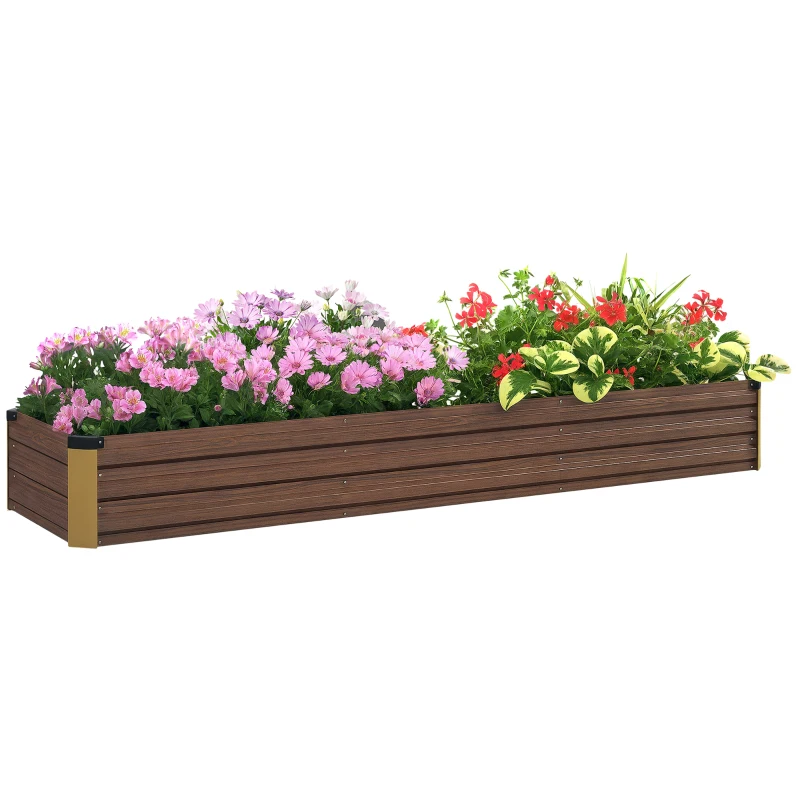 Outsunny 8'x2'x1' Galvanized Raised Bed, Large Elevated Planter Box for Growing Flowers, Herbs and Vegetables, Dark Brown