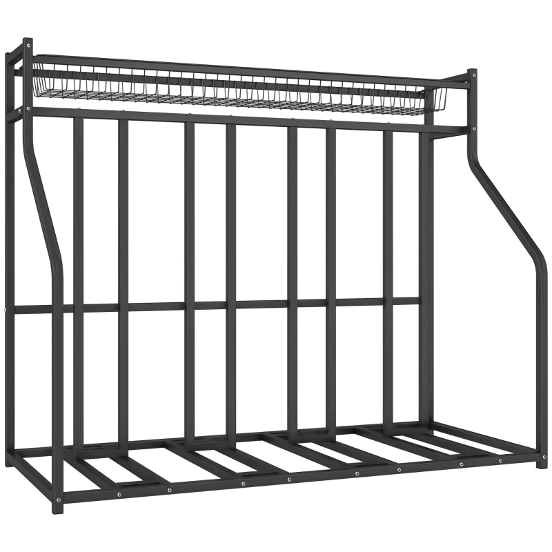 Soozier 4 Bicycle Bike Stand, Metal Floor Bike Storage Rack with Basket, Hooks, Indoor Outdoor Bicycle Stand, Black