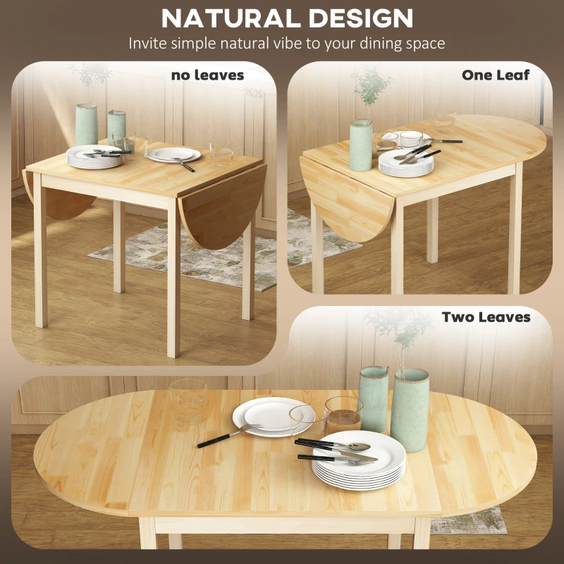 HOMCOM 55" Wood Kitchen Table, Drop Leaf Tables for Small Spaces, Natural