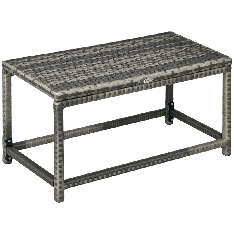 Outsunny Patio Rattan End Table, Outdoor Side Table with Full Woven Table Top for Garden, Balcony, Mixed Grey