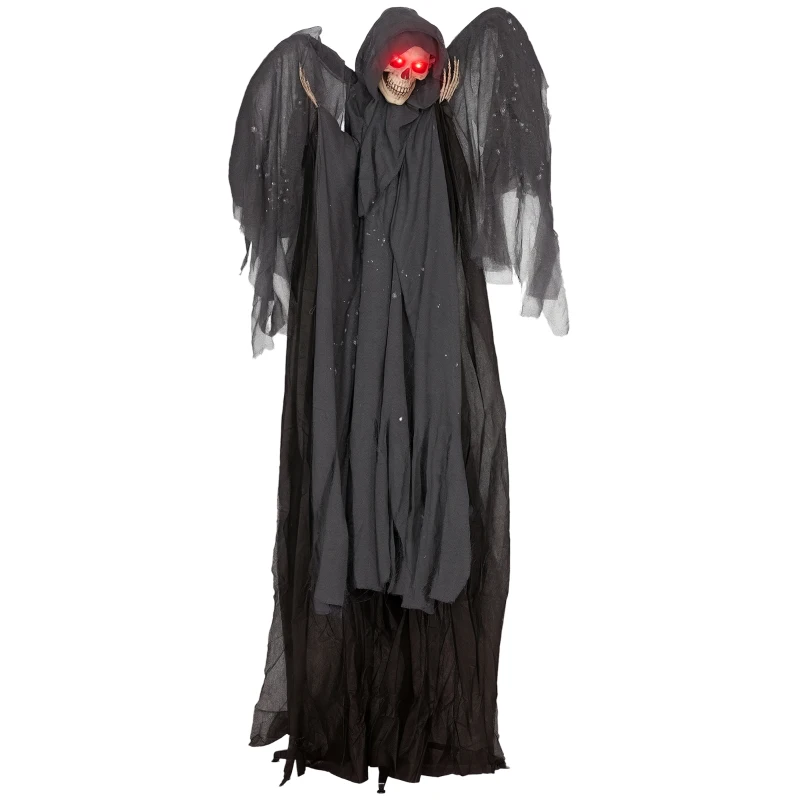 HOMCOM 6.4' Life Size Winged Grim Reaper Outdoor Halloween Decoration Animatronic, Animated Prop w/ Light Up Eyes