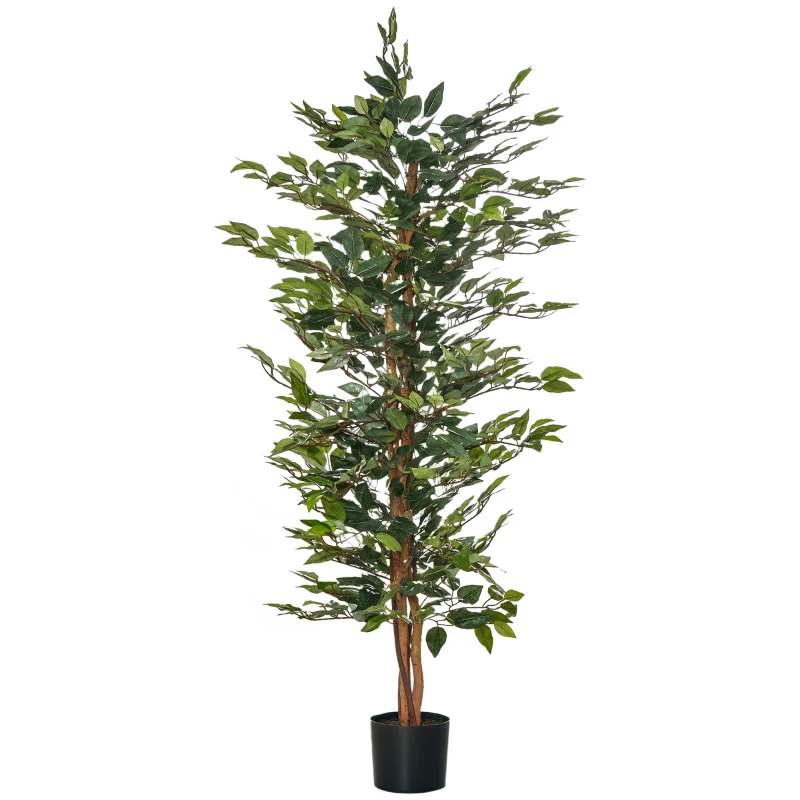 HOMCOM 5FT Artificial Ficus Tree, Fake Tree with Leaves, Faux Plant in Nursery Pot for Indoor Decoration