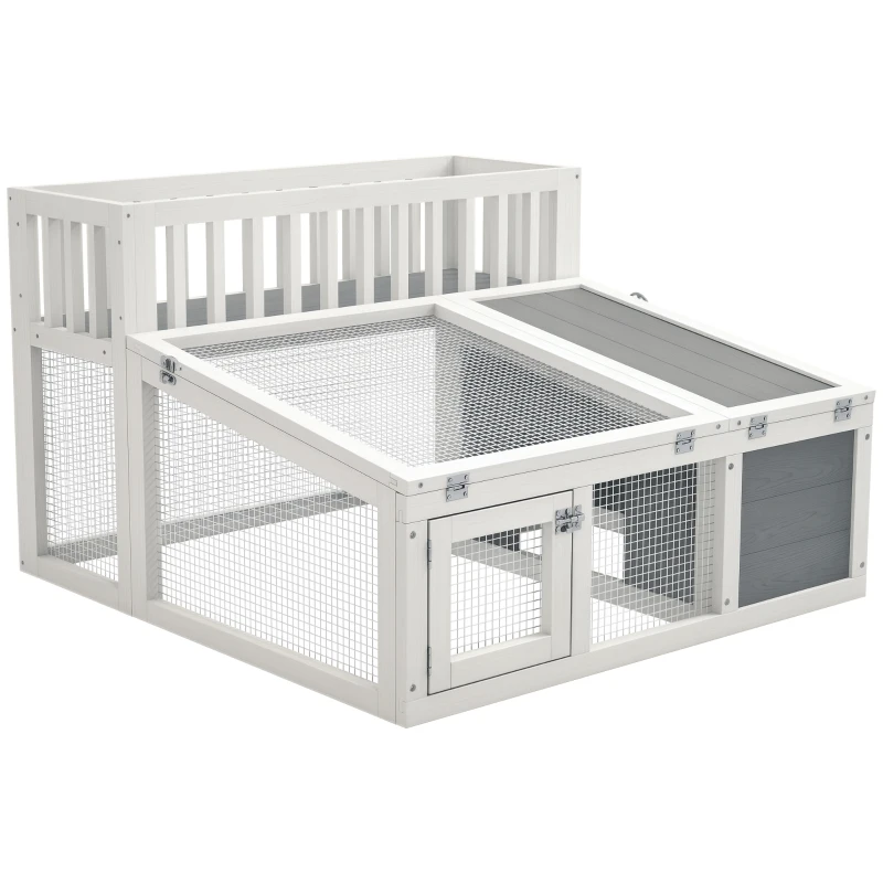 PawHut Rabbit Cage Outdoor Indoor Guinea Pig Cage with Run, Openable Tops, for 1-2 Rabbits, 37" x 35" x 24", Grey