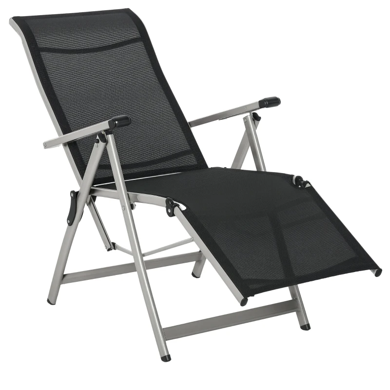 Outsunny Foldable Lounge Chair with 10-Positions Adjustable Backrest & Footrest for Deck, Backyard, Beach, Porch, Black