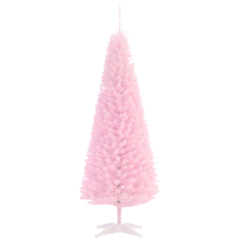 HOMCOM 5FT Artificial Christmas Tree, Pencil Christmas Tree with Realistic Branches, Stable Stand, Pink